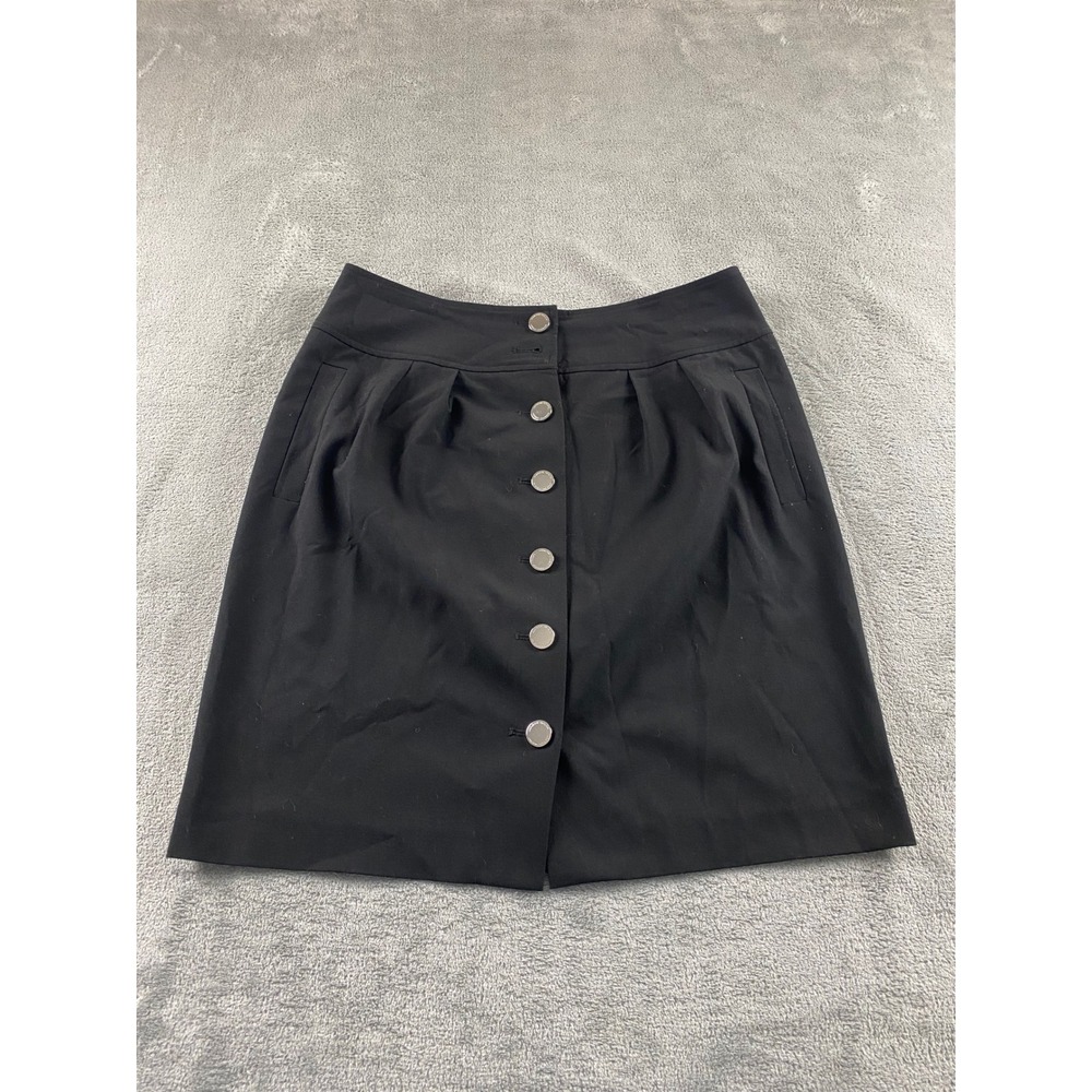 Adrienne Vittadini Studio Black Button Front Pleated‎ Mini Skirt Size 8 Pocket